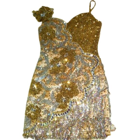 Couture Fully Beaded in Swarovski Crystals Fringes Flowers Prom Party Dress Gown - Picture 3 of 12